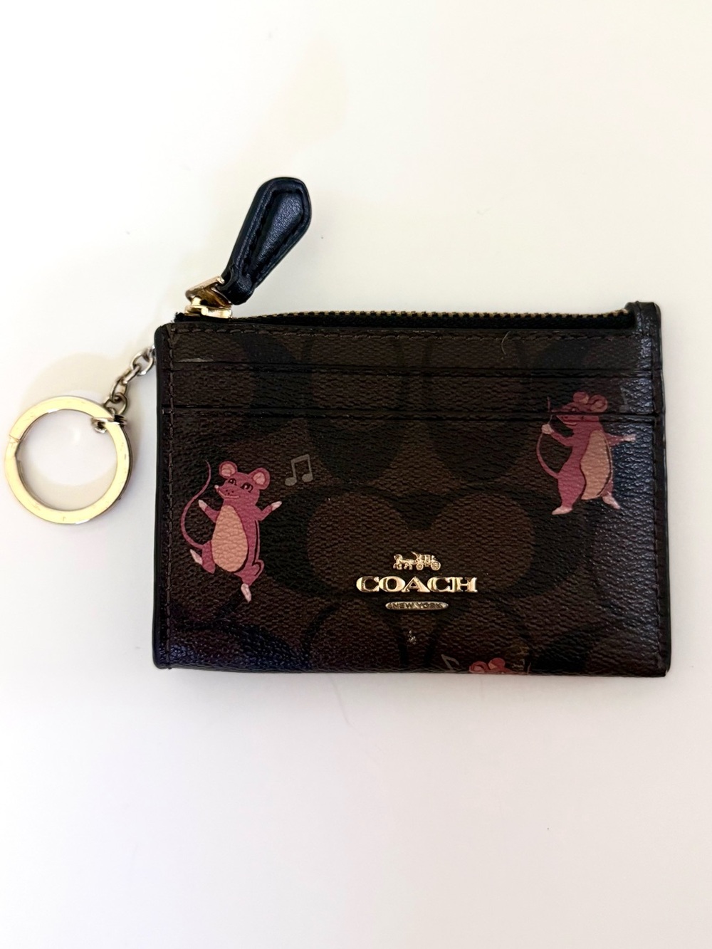 Coach Mini Skinny ID Case Wallet Signature Canvas Party Mouse Print